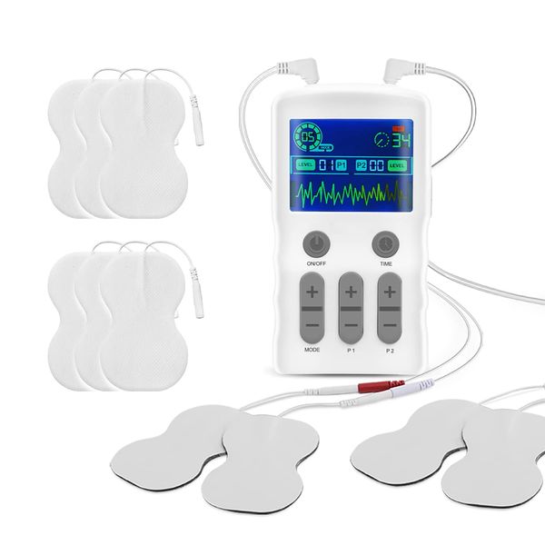 Auxoliev TENS Pain Relief, Electric Muscle Stimulation Massager, Rechargeable Freestanding Dual Channel, Full Body Fatigue Relief, 25 Modes and 50 Intensities, with 10 Electrode Pads