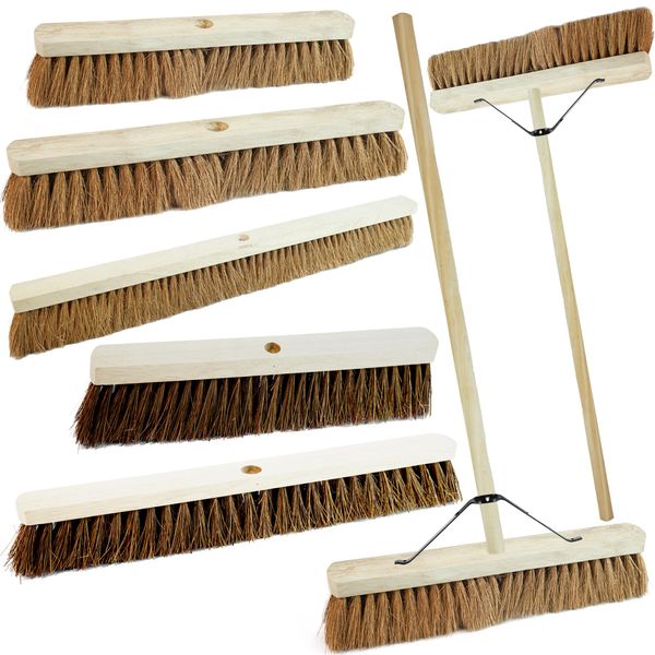 Indoor Outdoor Sweeping Brush With Long Handle Soft or Hard Bristle 18", 24" or 36" Home, Office, Garden, Garage & Yard Sweeping Broom (1, 18" Coco Soft Bristle)