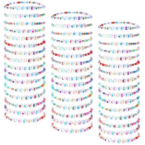 Otuuz 48 Pcs Colorful Kids Friendship Bracelet Set Adjustable Beads Bracelets Cute Friendship Princess Pretend Play Bracelet Stretch Beaded Bracelet Preppy Bracelets Set for Girls Women (Exquisite)