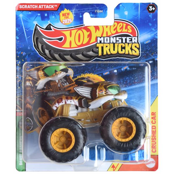 Hot Wheels Monster Trucks Scratch Attack, Beast Bashers 1/5 Includes Crushed Car 1:64 Scale