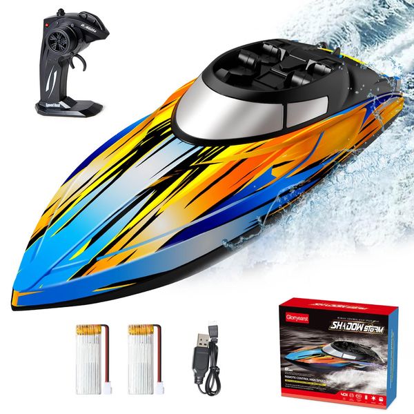 Glorryearst RC Boats for Kids Remote Control Boat with LED Light, 40+Min 2.4Gz Racing Boat 2 Battery for Pool, River, Lakes Watercraft Toys