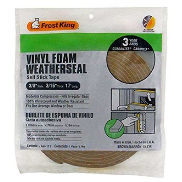 FROST KING V443BH BROWN FOAM WEATHER STRIPPING TAPE ADHESIVE 3/8" X 3/16" 17FT