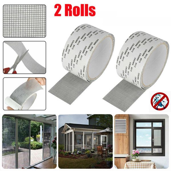 2 Rolls Window Screen Repair Patch Adhesive Fiberglass Mesh Hole Repair Tape Kit