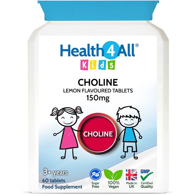 Health4All Kids Choline 150mg Chewable 60 Tablets Vegan Children's Supplement to Support Memory and Learning