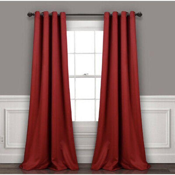 One Pair (95” x 52”) Insulated Grommet Top Blackout Curtain Panels RED Lush Deco