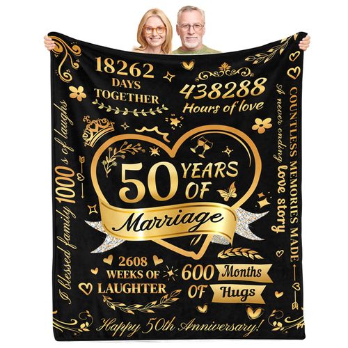 50th Anniversary Blanket Gifts, Gift for 50th Wedding Anniversary, 50th Wedding for Mothers Day, Golden 50 Years of Marriage Gifts for Wife Dad Mom Grandparents, 50"x60"