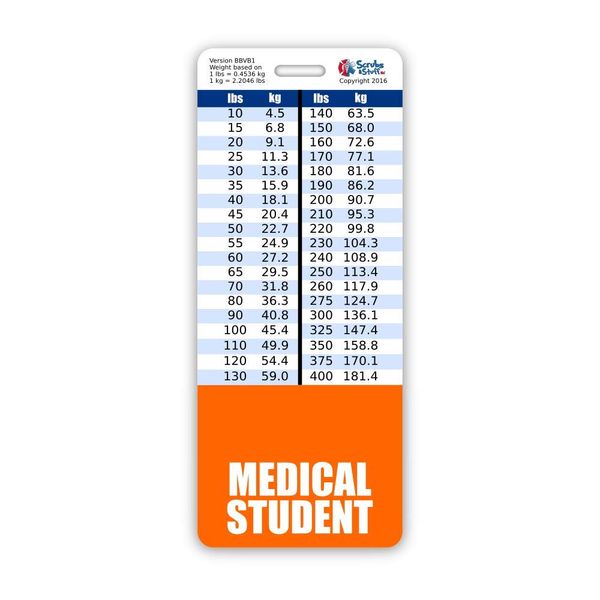 Medical Student Badge Buddy Vertical w/Height & Weight Conversion Charts (Oversized, Orange)