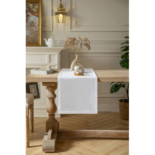 ZeeMart Burlap Style Farmhouse Table Runners 90 Inches Long, White Rustic Woven Dining Table Runner for Everyday Use, 14x90 Inches, White