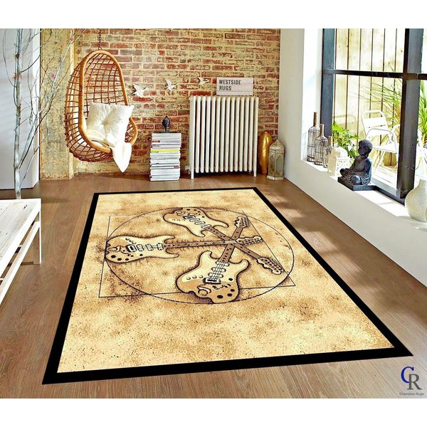 Music Room Band Rock & ROLL Three Electric Guitars Area Rug (2’ X 3’)