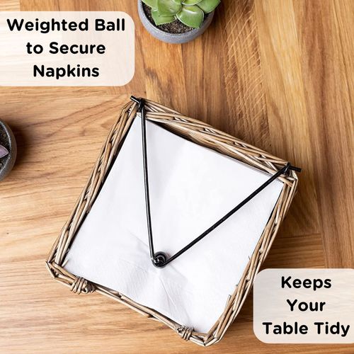 Wrenbury Wicker Napkin Holder for Tables with Weight - Serviettte Holder for Table Outdoor or BBQ - Willow Rattan Style Paper Towel Dispenser Weighted