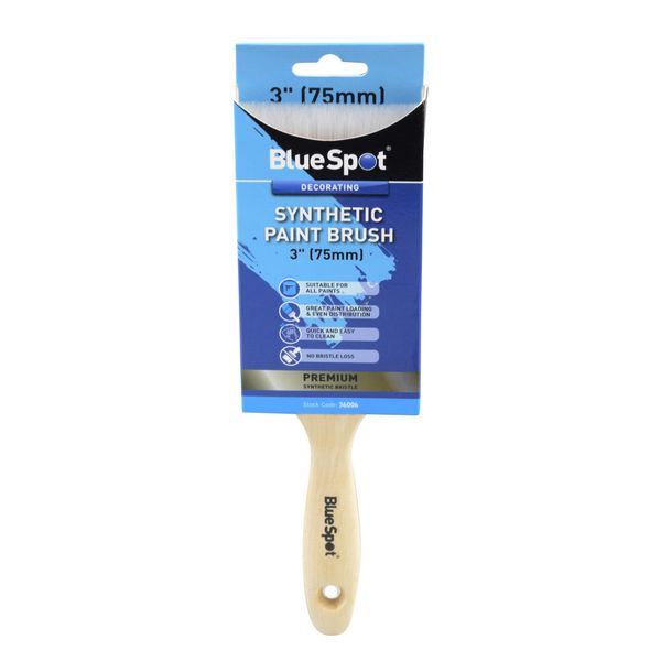 Blue Spot Tools 36006 3" (75mm) Synthetic Paint Brush With Wooden Handle, No Bristle Loss