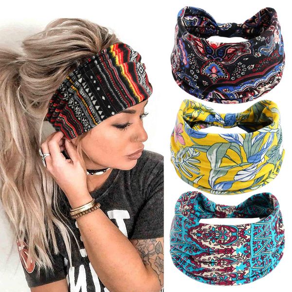 scicent Breit Stirnbänder Running YoganHead Schals Stylish Elastic Head Wraps Boho Stretchy Turban Haarbänder für Frauen Mädchen, 14333