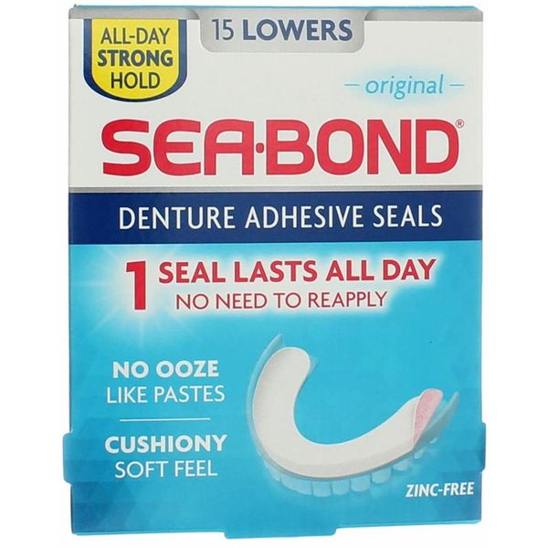 SEA-BOND Denture Adhesive Wafers Lowers Original 15 Each (Pack of 6)