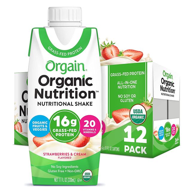 Orgain Organic Nutritional Shake Strawberries & Cream - Meal  16g Grass Fed W...