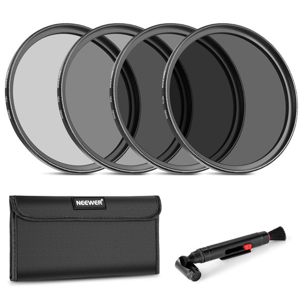 NEEWER 58mm ND Filter Set ND2 ND4 ND8 ND16, Objektivreinigungsstift, Filterbeutel, Graufilter Set, kompatibel mit Canon Nikon Sony Panasonic DSLR Kameras mit 58mm Objektiv