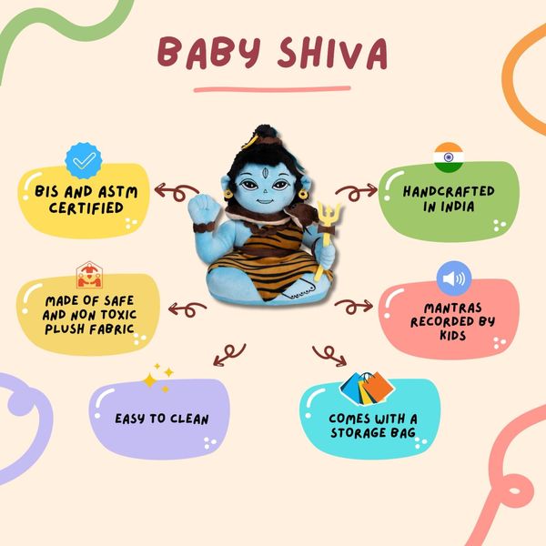 Panda's Box Mantra Chanting Baby Shiva (11 Inches) | Musical Soft Plush Toy | Best Gift for Infants, Toddlers & Babies