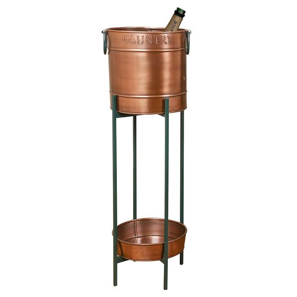 Champagne Bucket Copper Ice Cooler On Stand with Bar Serving Tray Dinner Party Entertaining Wine Bucket Ice Tub Accessory Kitchen Dining Room Wine Bottle Cooler