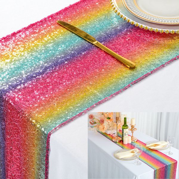 ShinyBeauty Table Runner Sequin Table Runner 12x72-Inch Rainbow Table Covers For Party Rainbow Sequin Table Runners 12"x72" Rainbow Plates Party Supplies