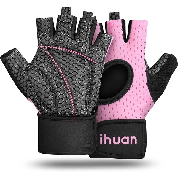 Breathable Weight Lifting Gloves Pink for Men & Women Fingerless Workout Gym Gloves with Wrist Support | Enhance Palm Protection and Extra Grip for Crossfit | Lifting | Training | Rowing | Pull ups