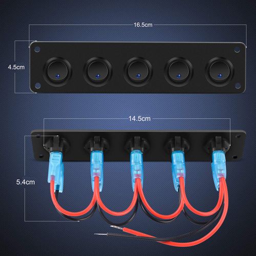 KILIGEN 5 Gang 3 Pin Rocker Switch Panel 12V/24V 15A Toggle Switch Waterproof On/Off for Car Vehicle Trailer Truck SUV Marine Boat RV (Blue LED)