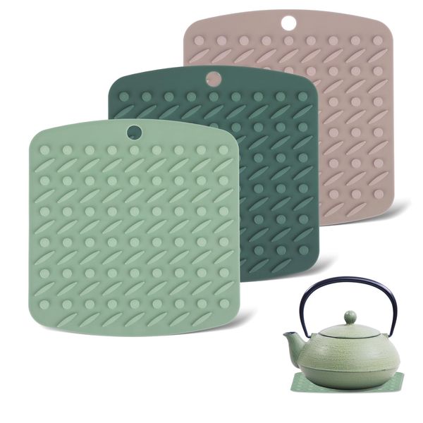 Prasacco 3 Pieces Silicone Pot Holder for Kitchen, Silicone Trivet Mat Non Slip Heat Resistant Trivet Hot Pads for Hot Dishes, Spoon Rest, Hot Pan, Oven Mitts, Placemats, Pot Holders, Tables