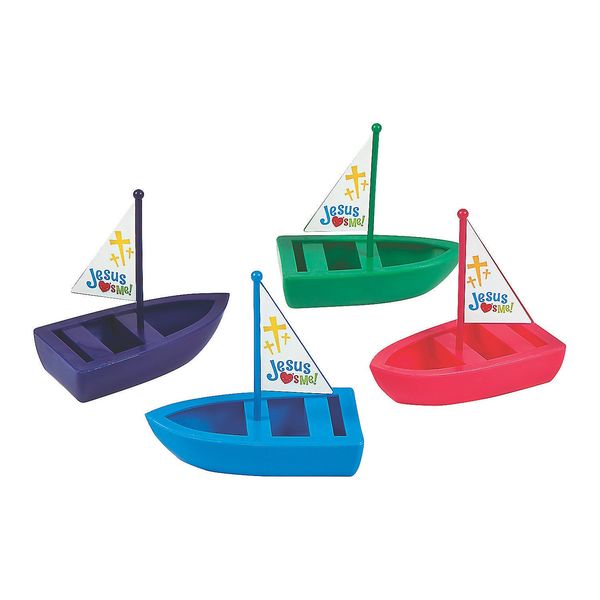 Fun Express Jesus Loves Me Toy Boats - VBS, Sunday School and Religious Toys - Vacation Bible School Supplies/Decor - 12 Pieces