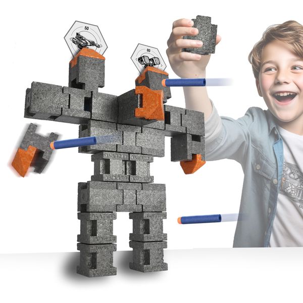 Blaster Blocks: Robot Pack - Buildable & Destroyable Targets for Nerf Guns - for Kids Aged 6+ - Extreme Target Game & Challenge - Fun Shooting Practice Accessories for Dart Ball Gel Ammo