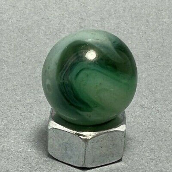 Vintage 1930s Vitro Agate Green & White Translucent Swirl 0.60" Toy Glass Marble