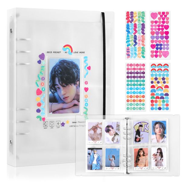 RIO Direct A5 KPOP Photocard Binder 200 Pockets - KPOP Photocard Holder Book 25 Sleeves - Clear 6 Ring KPOP Photo Card Binder - Photo Album for Mini Camera Polaroid Photo - Pocket Size 2.6×4.0’’