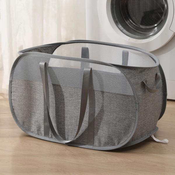 Laundry Hamper, Foldable, Laundry Basket, Mesh, Freestanding, Laundry Box, Foldable, Horizontal Laundry Hamper, Reinforced Handles, Laundry Hamper, Laundry Hamper, Clothes Hamper, Includes Handle,