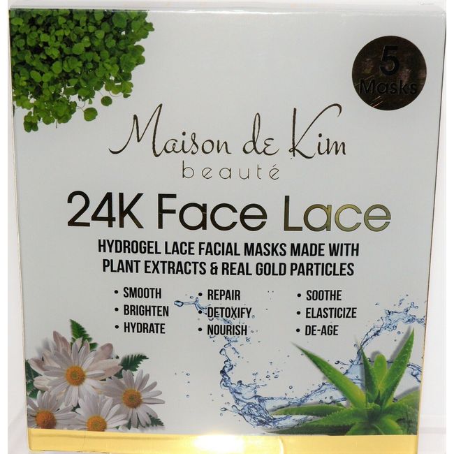 24K Face Lace Hydrogel Facial Skin Masks Plant Extracts & Gold Particles 5 Pack