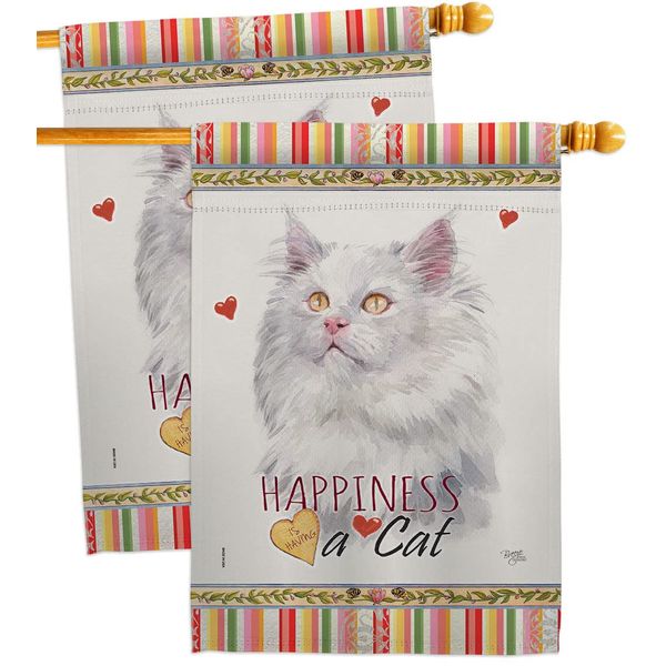 Breeze Decor German Long Hair Happiness House Flag 2 pcs Pack Cat Kitten Meow Spoiled Paw Fur Pet Nature Farm Animal Creature Banner Small Garden Yard Gift Double-Sided, Made in USA