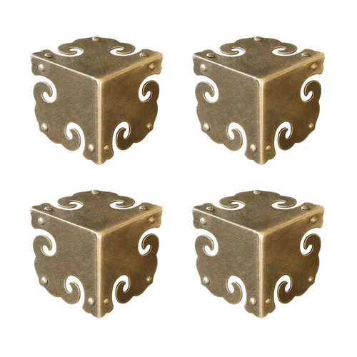 Tiazza 4Pcs Vintage Pure Brass Corner Protectors Antique Hardware Desk Edge Wooden Jewelry Gift Box Cabinet Three Sides Full Encase Corner Guard (Antique Bronze)