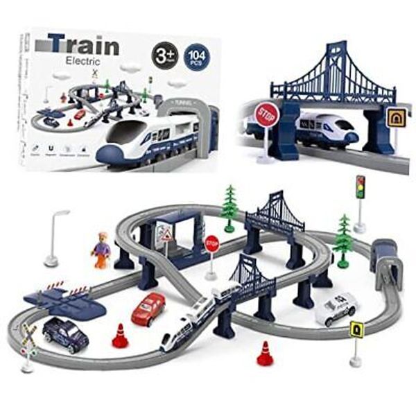 Train Sets for Boys 4-7, 66 Pcs Battery Operated Train Set with 104PCS City