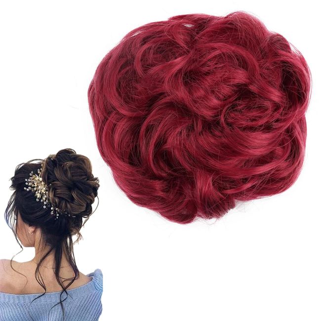 prinfantasy Hair Bun Extensions Wavy Curly Messy Synthetic Chignon Hairpiece Easy Bun Hair Pieces for Women Hair Updos GBFQ042