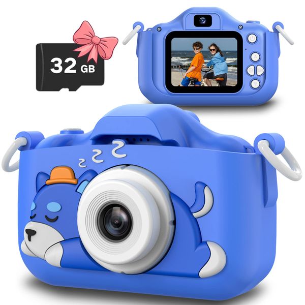 Slothcloud X5 Kids Digital Camera, Blue, Unisex, 32GB Memory, Anti-Drop Silicone, 1080P Video, Multi-Functions, Selfie, Gift Idea