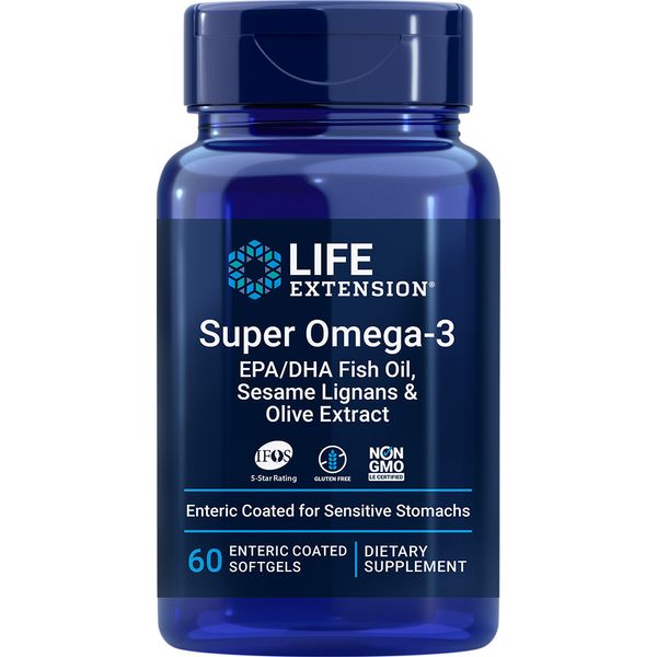 SuperOmega3 EPA/DHA Fish Oil,Sesame Lignans,Olive Extract,60 gels Enteric coated