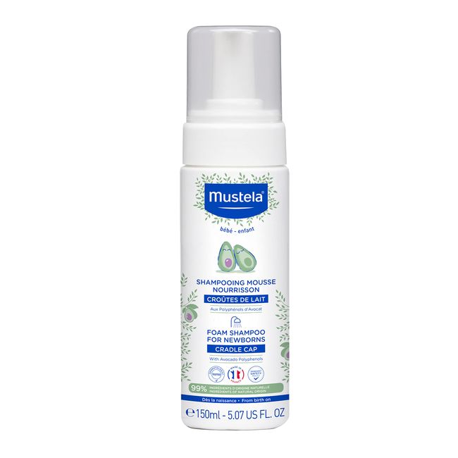 Mustela Cradle Cap Foam Shampoo for Newborn - Fragrance-Free Baby Shampoo for Seborrheic Dermatitis - Helps to minimize Scalp Flakes - Clinically & Dermatologist Tested - 5.07 fl. oz.