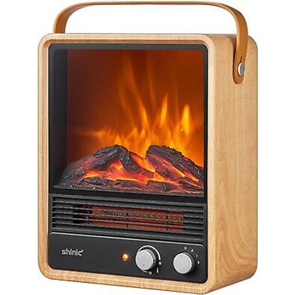 Shinic Portable Electric Fireplace Heaters with Oak(with Sound Effect)