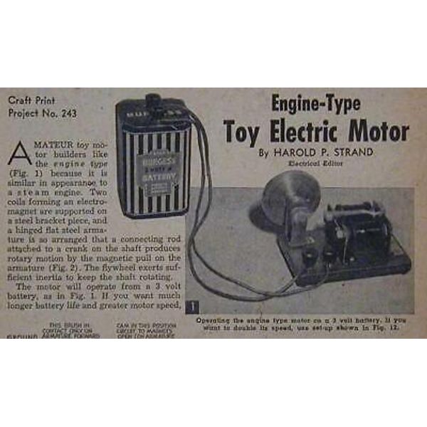 Toy Electric Motor 1956 HowTo build PLANS *Steam Engine lookalike*