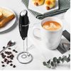 Milk Frother Handheld Detachable with Egg Beating Head, Stand. BLACK