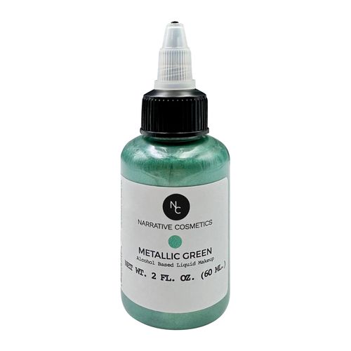 Narrative Cosmetics Metallic Alcohol Airbrush Paints - 2 fl oz, Skin Safe, Quick Dry, Waterproof, Sweatproof, Transferproof Liquid Makeup for Bodypainting, Theater, FX Makeup - Metallic Green