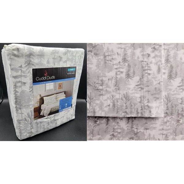 Cuddl Duds Flannel PAINTED FOREST Twin Sheet Set 17"Deep Tree Deer Bear Critters