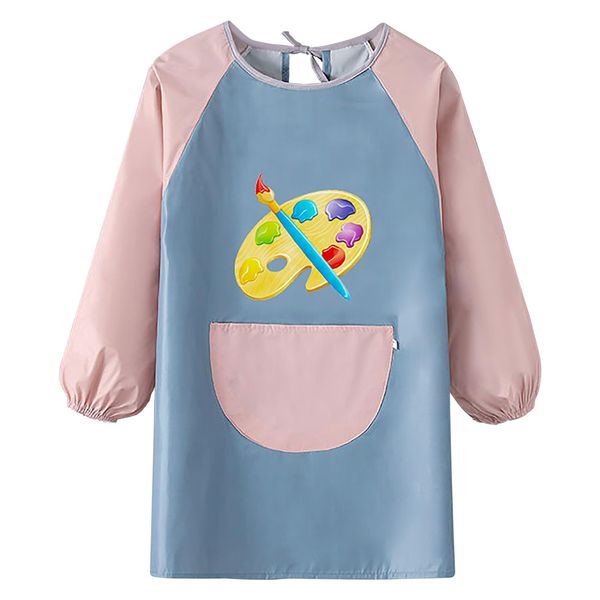 paitok Children's Art Apron Is a Waterproof Apron with Long Sleeves and Perfect for Painting, Cooking, and Messy Activities. Suitable 6-12 Years Girls/Boys Kids Apron(Leather Blue Body Pink Sleeves)