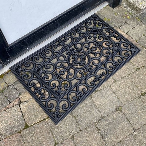 Rubber Door Mat Black Cast Iron Style Outdoor Entrance Floor Mud Mat Rug 40x60cm