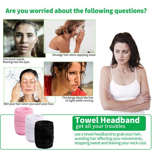 3 Pieces Towel Headband,XCOZU Make Up Hair Band Head Bands Spa Facial Cosmetic Headbands for Women Beauty Sport Yoga Shower Wash Face,Terry Towelling Headband with Self-adhesive Tape(3 Colors)