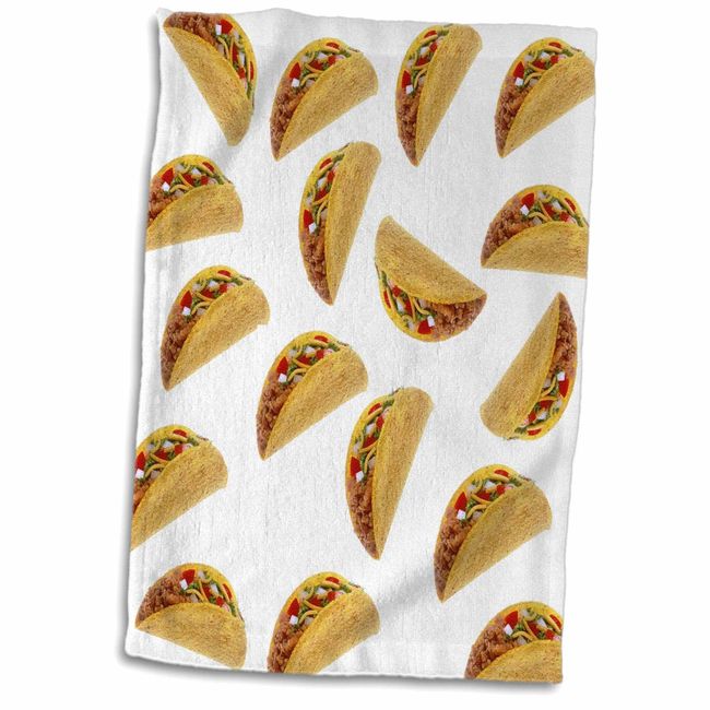 3D Rose Print of Tacos Toss Repeat Pattern Hand Towel, 15" x 22", Multicolor