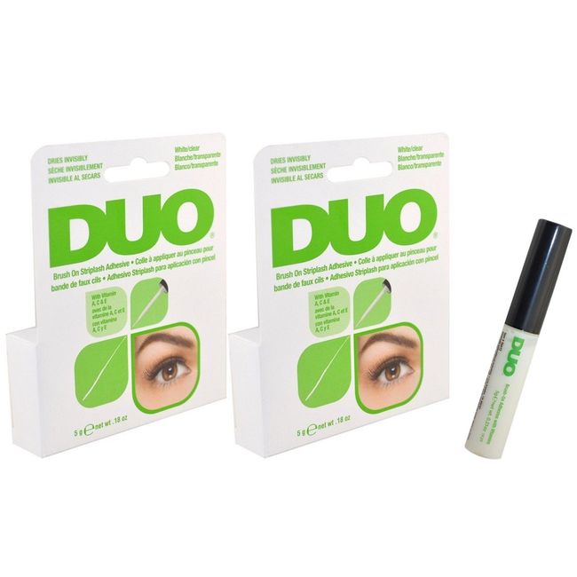 2 X Duo Brush on Striplash Adhesive white/clear for Strip Lashes Easy To Apply : 5 g