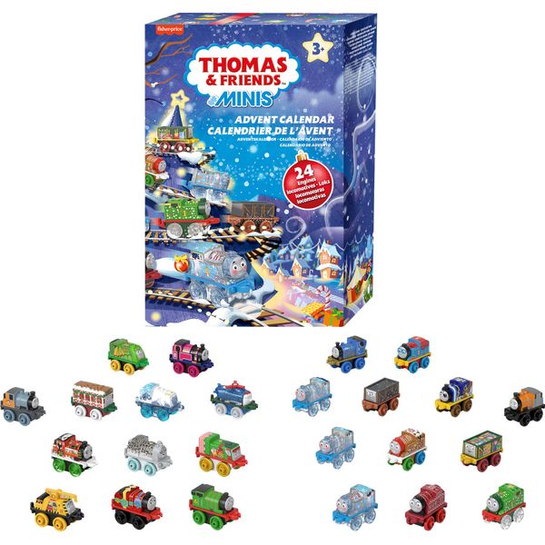 Thomas & Friends MINIS Advent Calendar 2024, Christmas 24 Miniature Toy Trains and Vehicles for Preschool Kids Ages 3+ Years