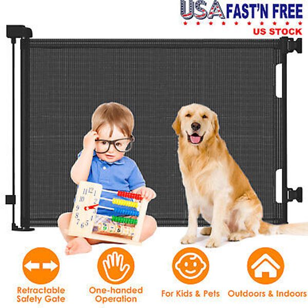 33.9"-61" Baby Security Gate Pet Fence Child Walk Thru Security Door Retractable